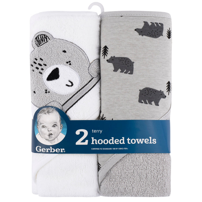 Gerber 2-Pack Baby Boys Bear Hooded Towels (345322030 B01 OSZ)