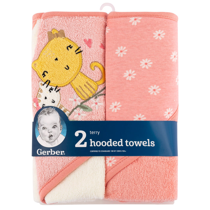 Gerber 2-Pack Baby Girls Kitty Floral Hooded Towel Set (345322030 G01 OSZ)