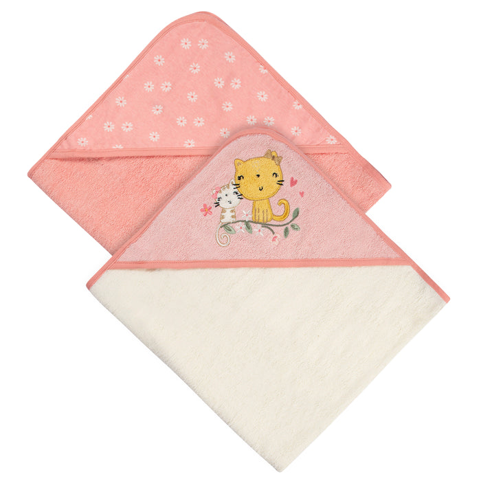 Gerber 2-Pack Baby Girls Kitty Floral Hooded Towel Set (345322030 G01 OSZ)