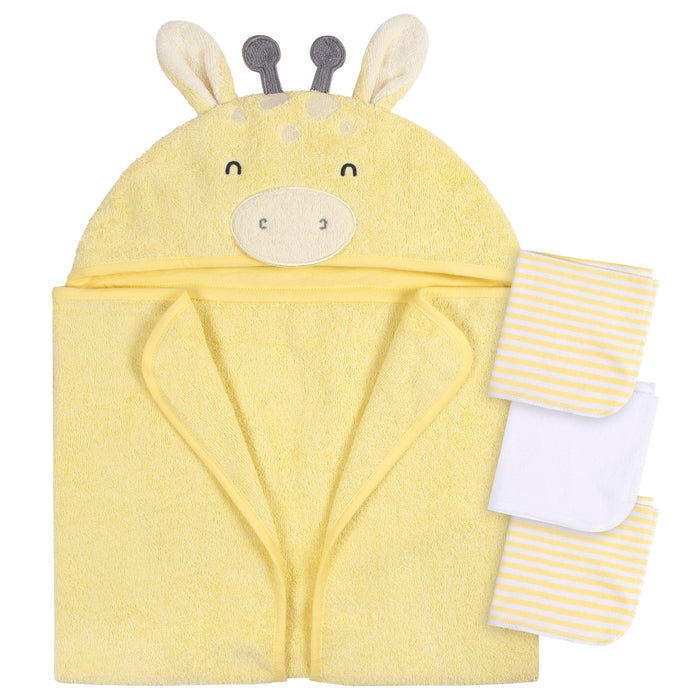 Gerber 4-Piece Baby Neutral Yellow Giraffe Towel & Washcloths (4236041DA N01 OSZ)