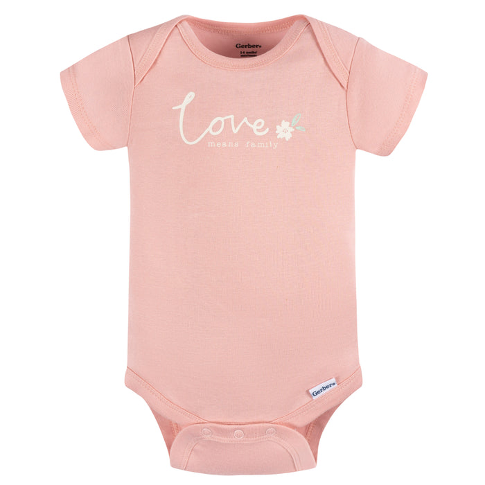 Gerber 3-Pack Baby Girls Love Short Sleeve Onesies, 3-6 Months (445628 G01 NB3 3/6)