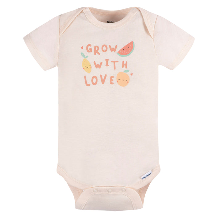 Gerber 3-Pack Baby Girls Grow w/ Love Short Sleeve Onesies, 12 Months (445628 G04 NB3 12M)