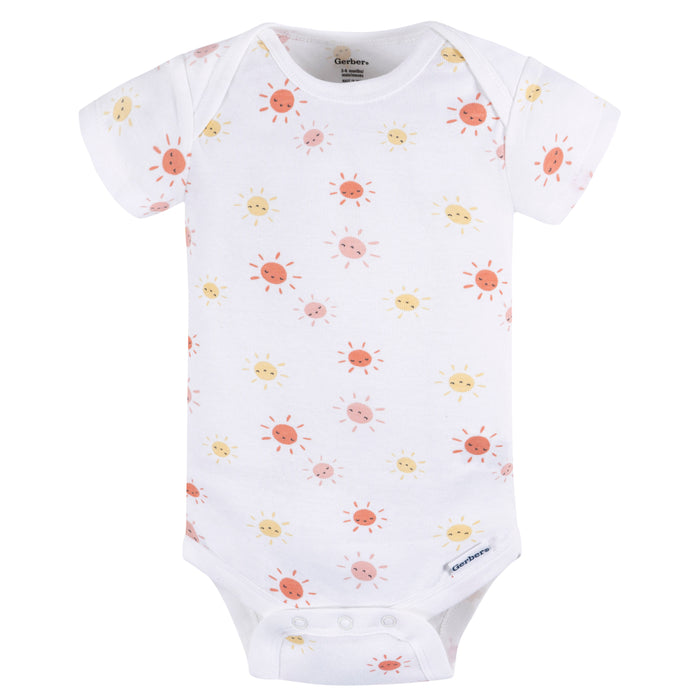Gerber 3-Pack Baby Girls Sunshine Short Sleeve Onesies, Newborn (445628 G06 NB3 Newborn)