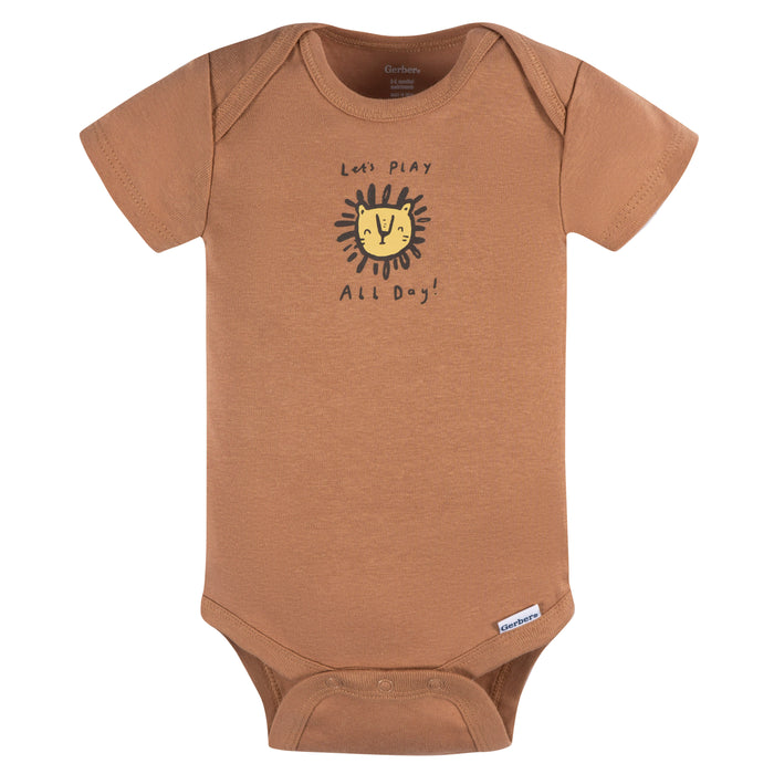 Gerber 3-Pack Baby Boys Lion Short Sleeve Onesies, 3-6 Months (445628 B02 NB3 3/6)