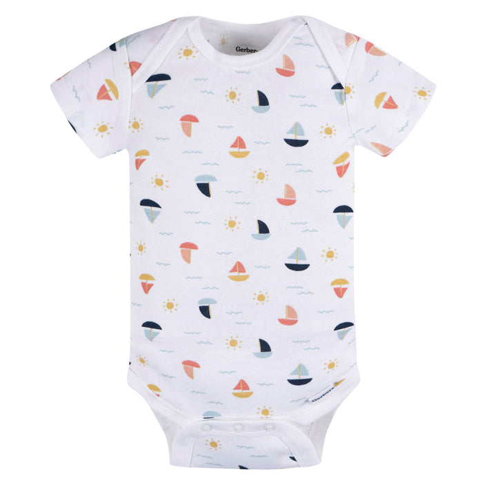 Gerber 3-Pack Baby Boys Sailboat Short Sleeve Onesies, 6-9 Months (445628 B03 NB3 6/9)