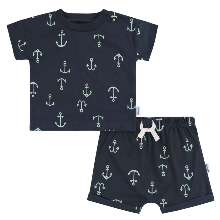Gerber 2-Piece Baby Boys Anchor T-Shirt and Shorts Set, 24 Months (434367 B02 INF 24M)