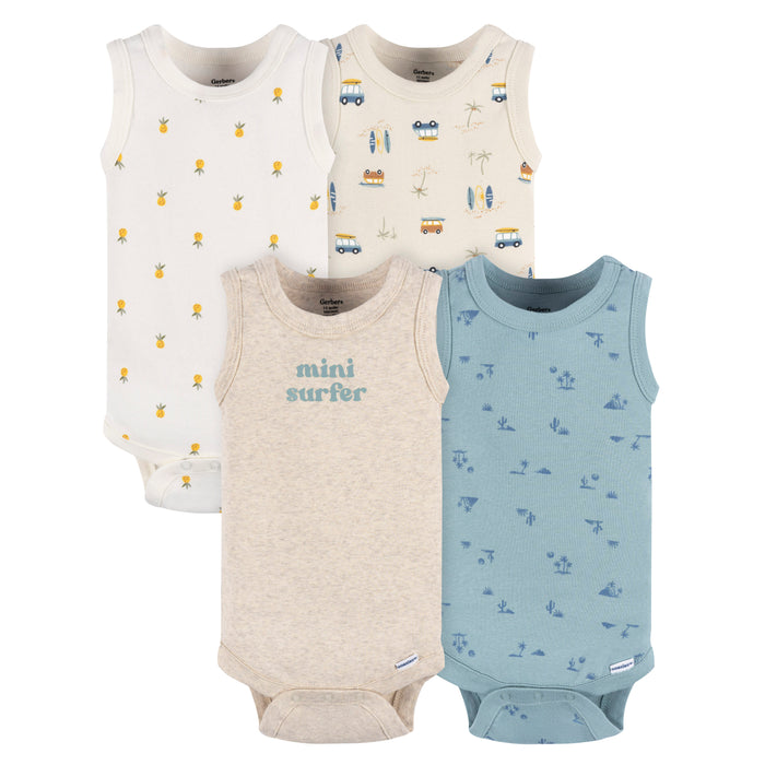 Gerber® 4-Pack Baby Boys Surfer Sleeveless Onesies, 24 Months