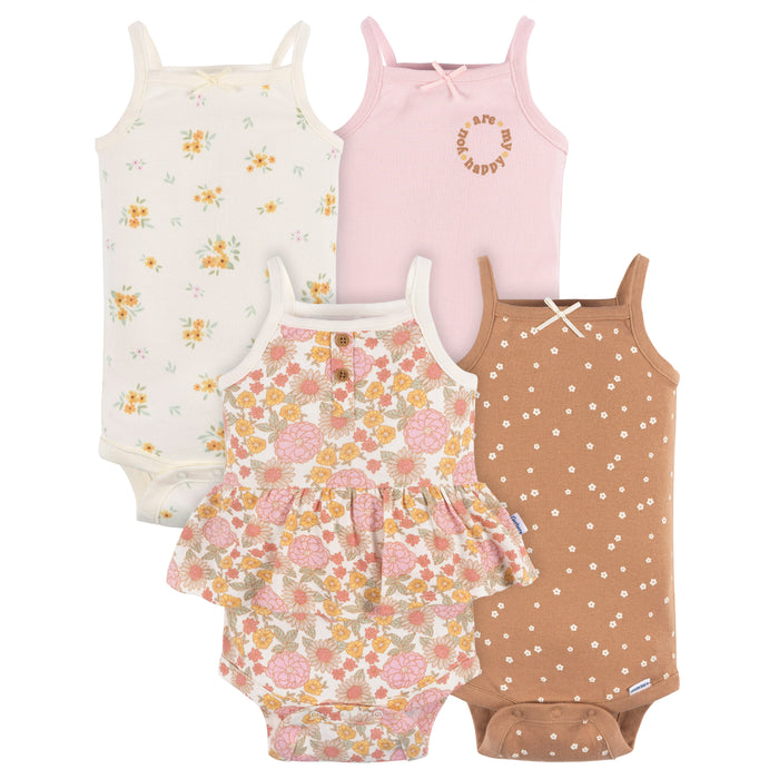 Gerber® 4-Pack Baby Girls Retro Floral Sleeveless Onesies, Newborn (430736 G04 NB2 Newborn)