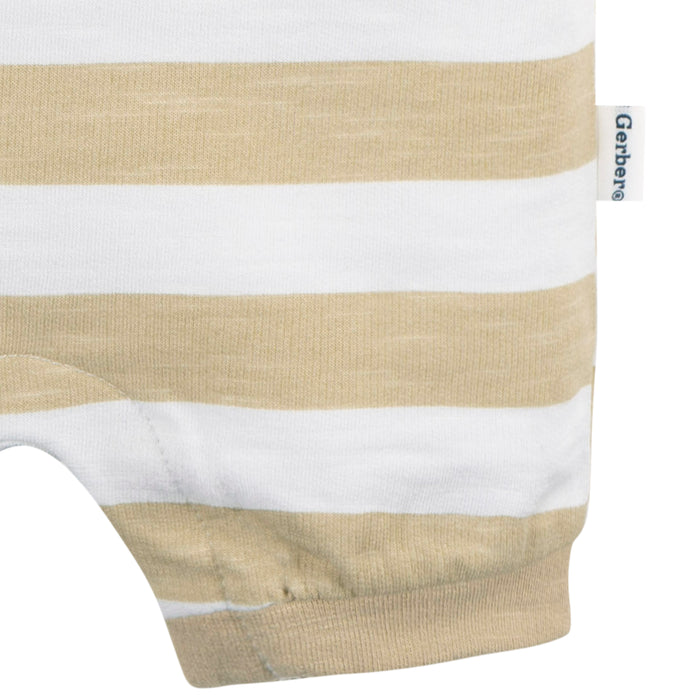 Gerber Baby Boys Tan Stripe Collared Romper, Tan Stripe, 0-3 Months (432137 B01 NBI 0/3)