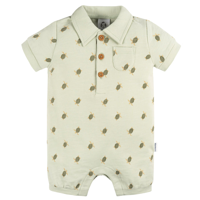 Gerber Baby Toddler Boys Turtle Collared Romper, 12 Months (432137 B03 INF 12M)