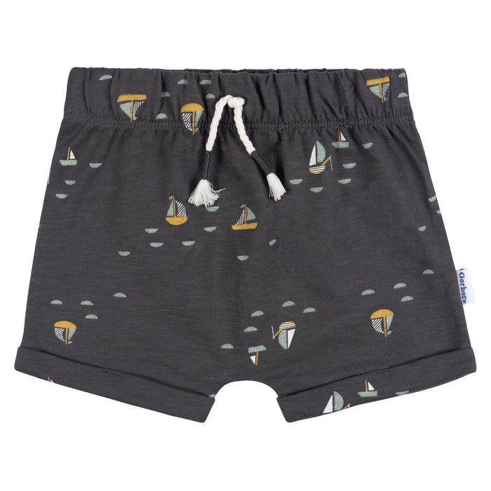 Gerber 2-Piece Baby Boys Sailboats T-Shirt and Shorts Set, 0-3 Months (434227 B01 NB4 0/3)