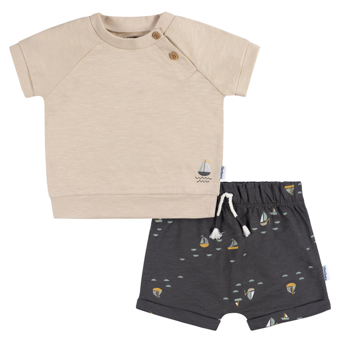 Gerber 2-Piece Baby Boys Sailboats T-Shirt and Shorts Set, 6-9 Months (434227 B01 NB4 6/9)