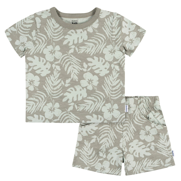 Gerber 2-Piece Baby and Toddler Boys Tropical Leaves T-Shirt and Shorts Set, 3T (439306 B01 TD1 3T)