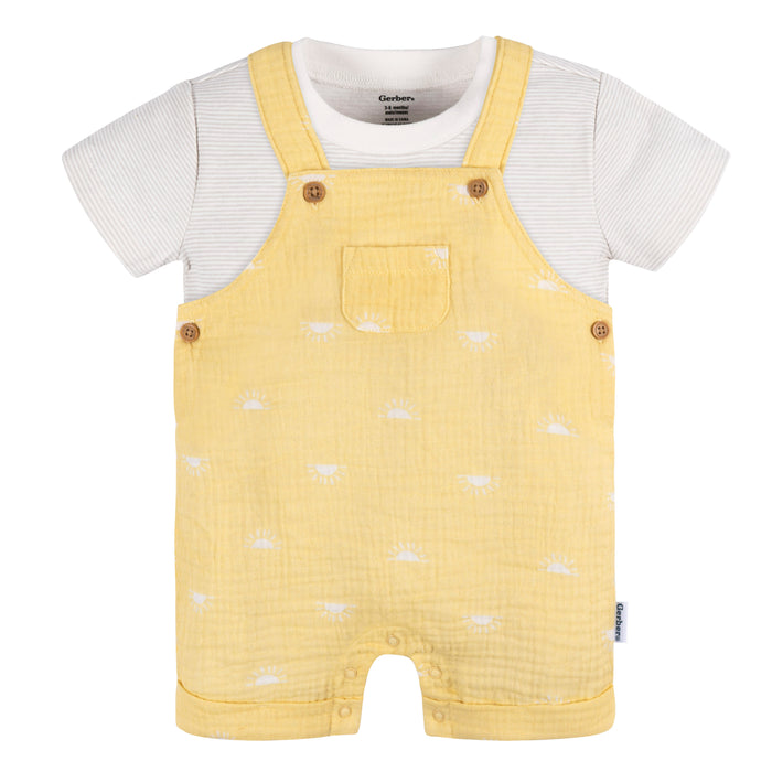 Gerber 2-Piece Baby Neutral Sunrise Overall Romper and T-Shirt Set, Newborn (431367 N01 NB2 Newborn)