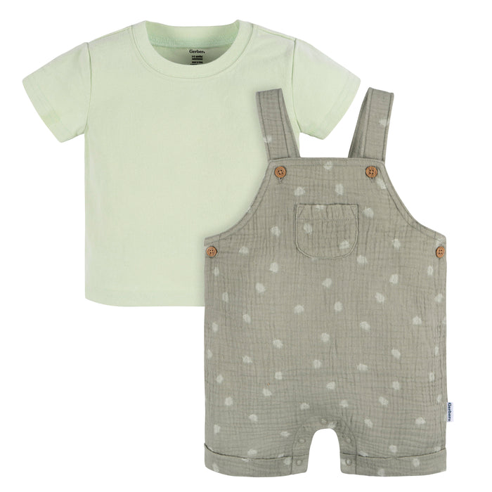 Gerber 2-Piece Baby Neutral Palms Overall Romper and T-Shirt Set, Newborn (431367 N03 NB2 Newborn)