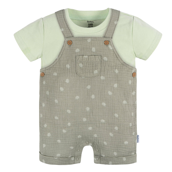 Gerber 2-Piece Baby Neutral Palms Overall Romper and T-Shirt Set, 6-9 Months (431367 N03 NB2 6/9)