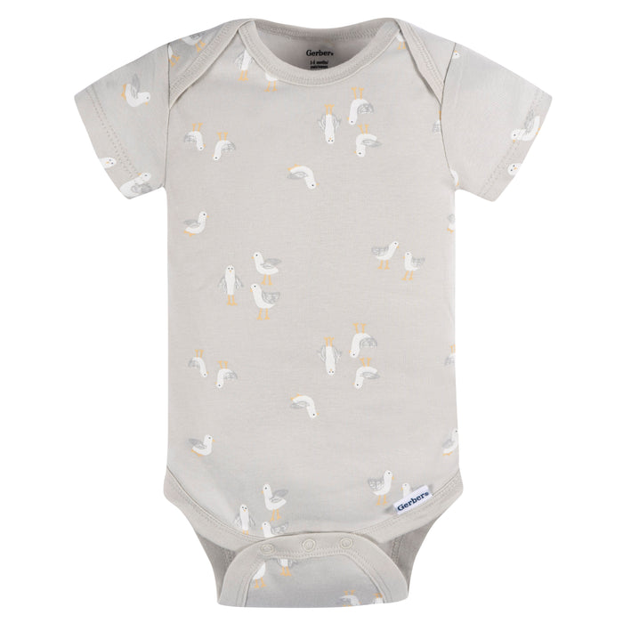 Gerber 3-Pack Baby Neutral Grey Hello Short Sleeve Onesies, 12 Months (445728 N03 NB3 12M)