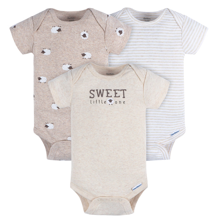 Gerber 3-Pack Baby Neutral Sweet Short Sleeve Onesies, 0-3 Months (445788 N02 NB3 0/3)