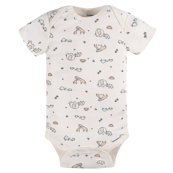 Gerber 3-Pack Baby Neutral Giraffe Short Sleeve Onesies, 0-3 (445728 N05 NB3 0/3)