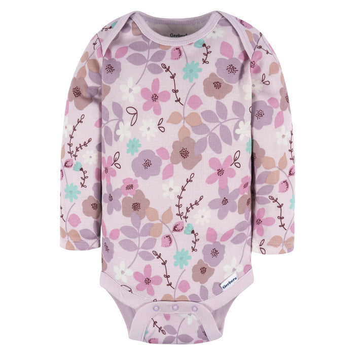 Gerber 2-Pack Baby Girls Floral Long Sleeve Onesies Bodysuits, 12 Months (472705 N02 NB5 12M)