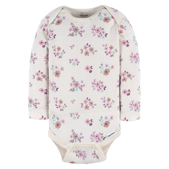 Gerber 2-Pack Baby Girls Floral Long Sleeve Onesies Bodysuits, 0-3 Months (472705 N02 NB5 0/3)