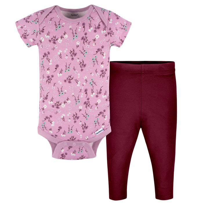 Gerber 2-Piece Baby Girl Floral Onesie & Pants Set, 0-3 Months (472085 G02 NB5 0/3)