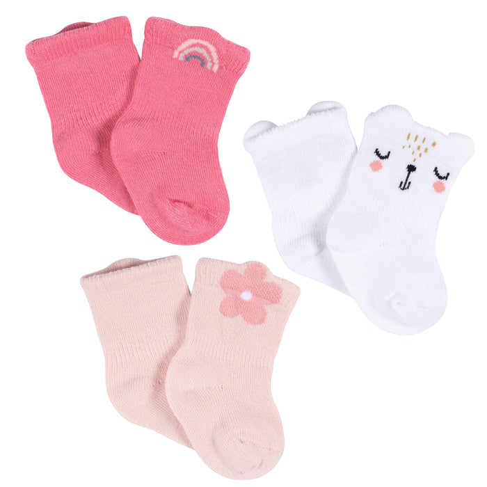Gerber 3-Pack Baby Girls Bunny Ballerina Socks, 12 Months (473335 G03 NB3 12M)