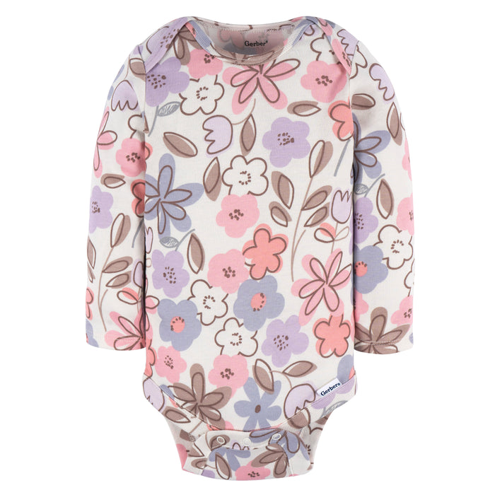 Gerber 2-Pack Baby Girls Floral Long Sleeve Onesies Bodysuits, 12 Months (472705 G04 NB5 12M)