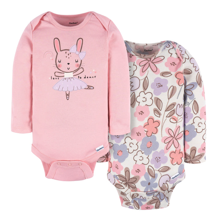 Gerber 2-Pack Baby Girls Floral Long Sleeve Onesies Bodysuits, 0-3 Months (472705 G04 NB5 0/3)