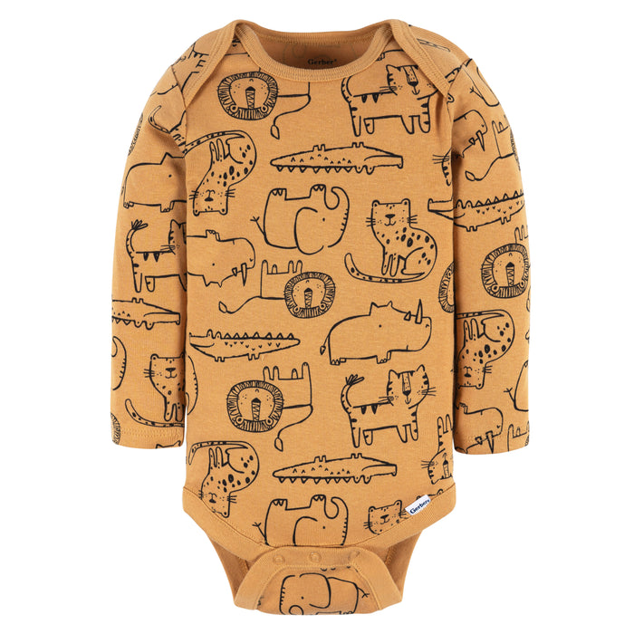 Gerber 2-Pack Baby Boys Safari Long Sleeve Onesies Bodysuits, 3-6 Months (472705 B01 NB5 3/6)