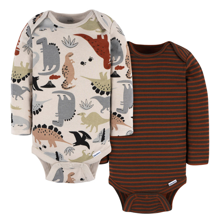 Gerber 2-Pack Baby Boys Dino Long Sleeve Onesies Bodysuits, 3-6 Months (472705 B02 NB5 3/6)