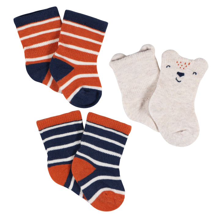 Gerber 3-Pack Baby Boys Fox Socks, 3-6 Months (473335 B03 NB3 3/6)
