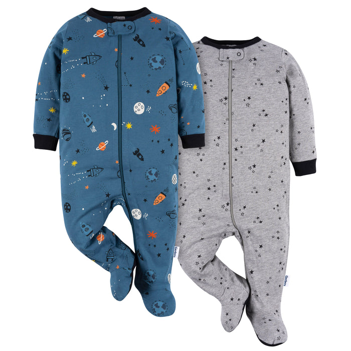 Gerber 2-Pack Baby Boys Space Sleep n Play Pajamas, 6-9 Months (473035 B04 NB5 6/9)