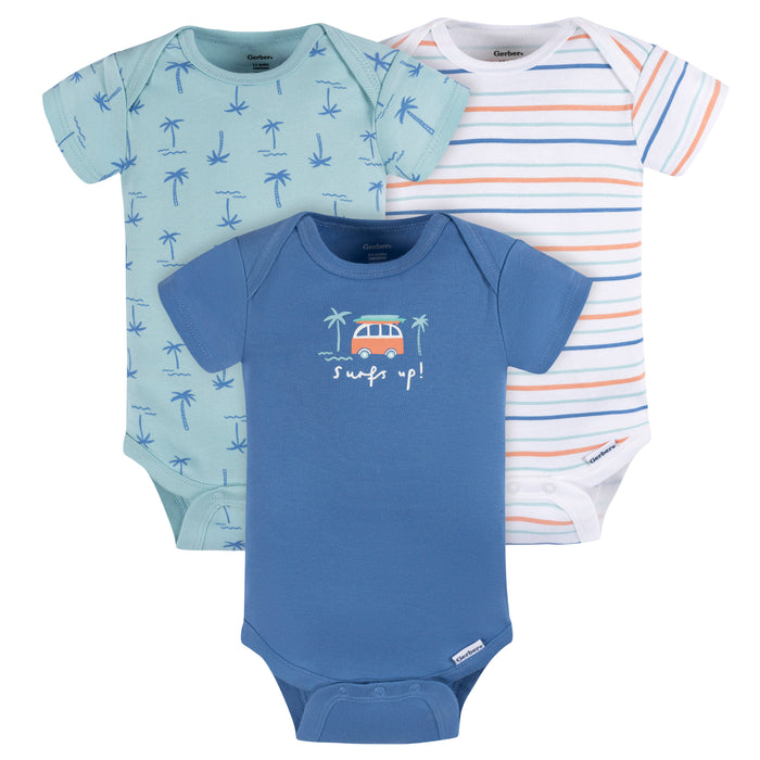 Gerber 3-Pack Baby Boys Car Short Sleeve Onesies, 6-9 Months (445628 B05 NB3 6/9)