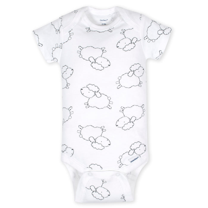 Gerber 4-Pack Baby Neutral Sheep Dreams Short Sleeve Onesies Bodysuits, 6-9 Months (440471 N01 6/9)