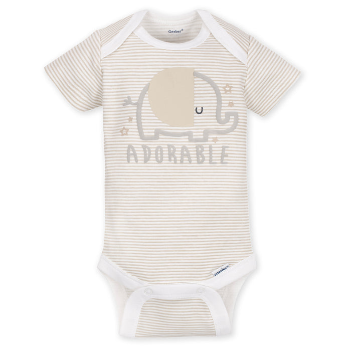 Gerber 4-Pack Baby Neutral Elephants Short Sleeve Onesies Bodysuits, 12 Months (440471 N02 12M)