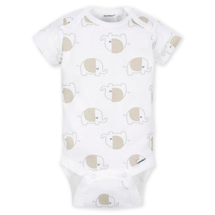 Gerber 4-Pack Baby Neutral Elephants Short Sleeve Onesies Bodysuits, 12 Months (440471 N02 12M)