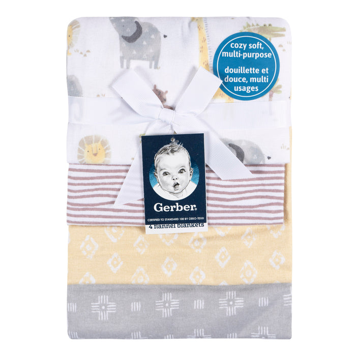 Gerber Baby Neutral 4-Pack Flannel Blankets - Animals (469211 N03 OSZ)