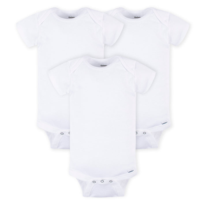 Gerber 3-Pack White Short Sleeve Onesies® Bodysuits, 0-3 Months (440301WHTNBI 0/3)