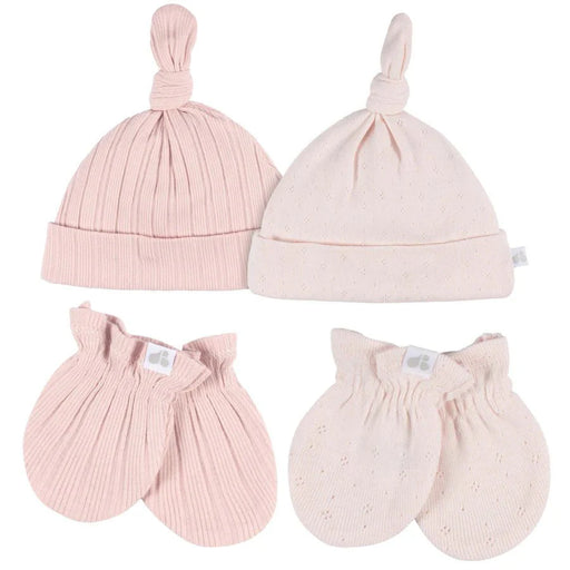 Gerber 4-Piece Baby Girls Pink Cap and Mitten Set, 0-6 Months (138873 G01 0-6M) - Preggy Plus