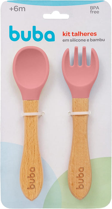 Buba Silicone and Bamboo Cutlery Set - Pink - Preggy Plus