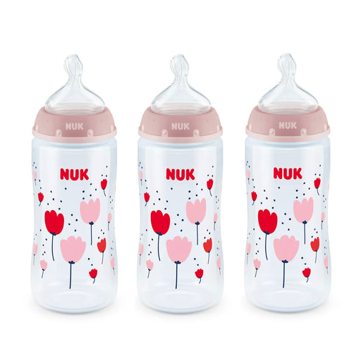 NUK® Smooth Flow™ Anti-Colic Bottle, 10 oz - Pink Flowers 3-Pack - Preggy Plus