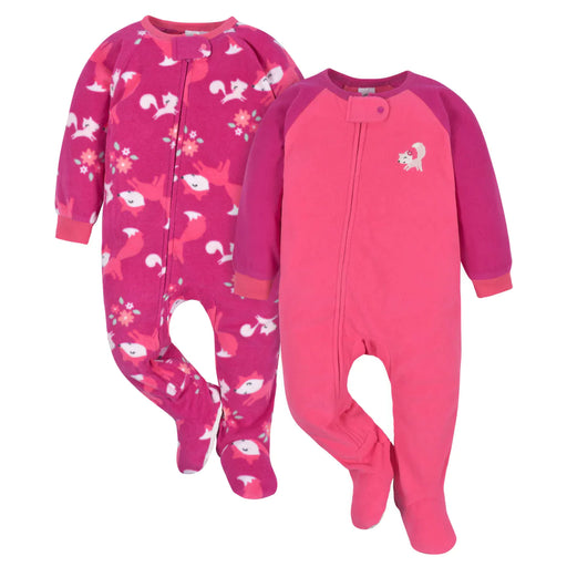 Gerber 2-Pack Baby & Toddler Girls Pink Fox Fleece Pajamas, 18 Months - Preggy Plus