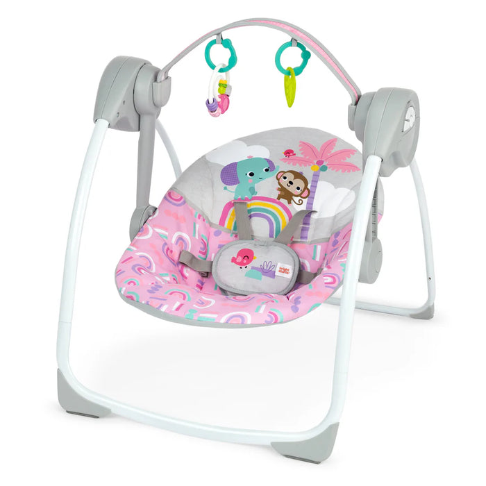 Bright Starts Playful Paradise Portable Compact Baby Swing, Pink