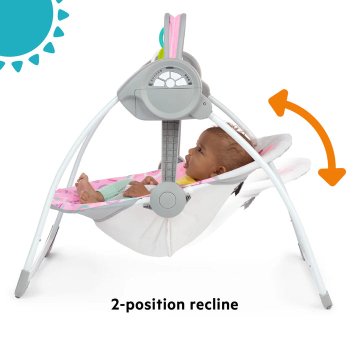 Bright Starts Playful Paradise Portable Compact Baby Swing, Pink
