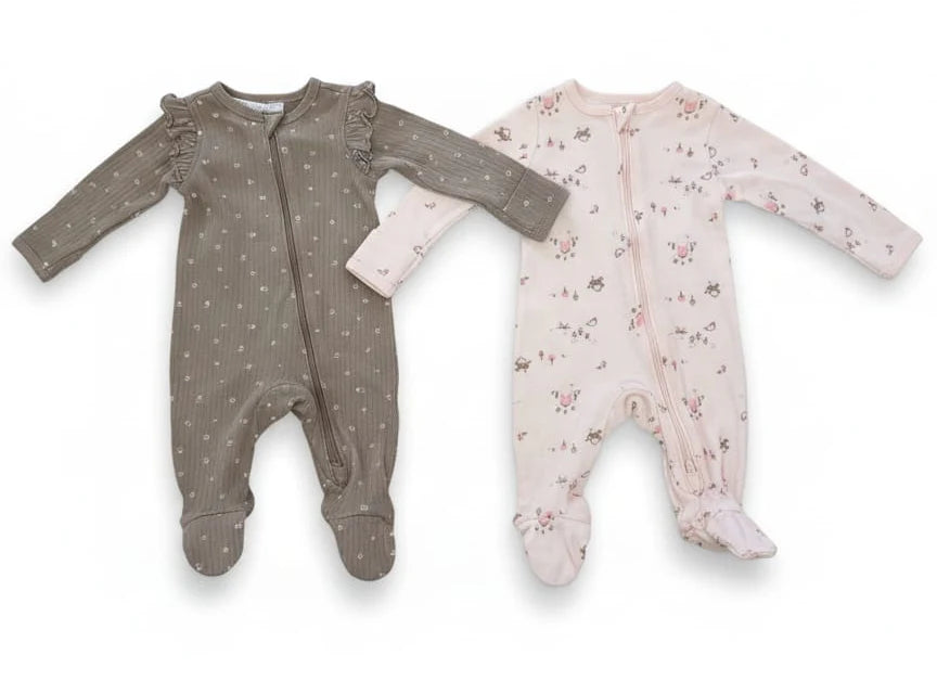 Gerber 2-Pack Girls Pink Garden Sleep n Play Pajamas with mitten cuffs, 6-9 Months (646375 G01 NB2 6-9M)