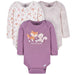 Gerber 3-Pack Baby Girls Purple Woodland Long Sleeve Onesies® Bodysuits, 6-9 Months (342306Y G01 NB3 6/9) - Preggy Plus