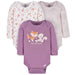 Gerber 3-Pack Baby Girls Purple Woodland Long Sleeve Onesies® Bodysuits, Newborn (342306Y G01 NB3) - Preggy Plus