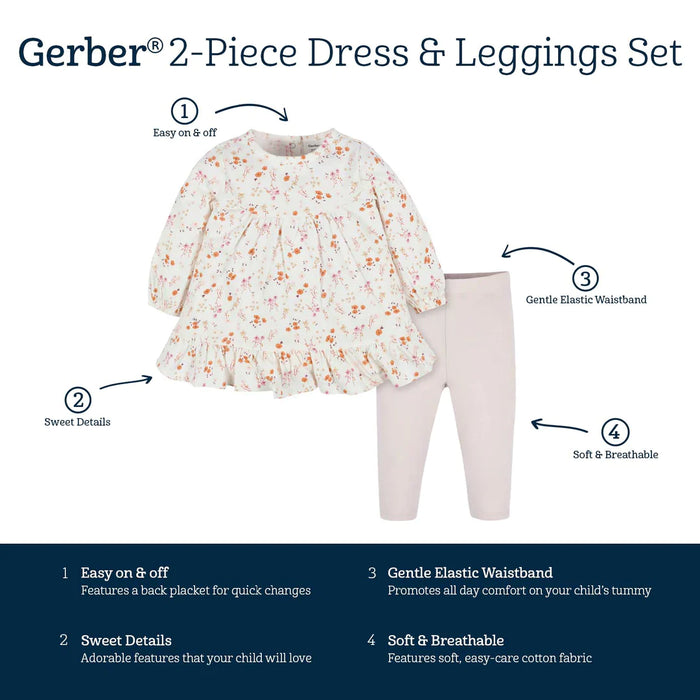 Gerber 2-Piece Baby & Toddler Girls Purple Woodland Long Sleeve Dress & Leggings Set -18 Months (33030206Y G02 INF 18M) - Preggy Plus
