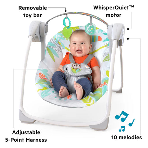 Bright Starts Rainforest Vibes 6-Speed Portable Automatic Baby Swing with Toy Bar - Preggy Plus